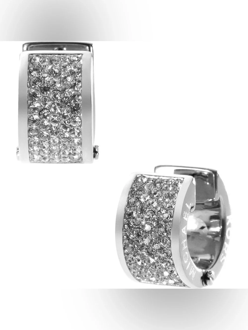 NWOT MICHAEL KORS MKJ2311040 HUGGIES CRYSTAL PAVE HOOP SILVER EARRINGS
